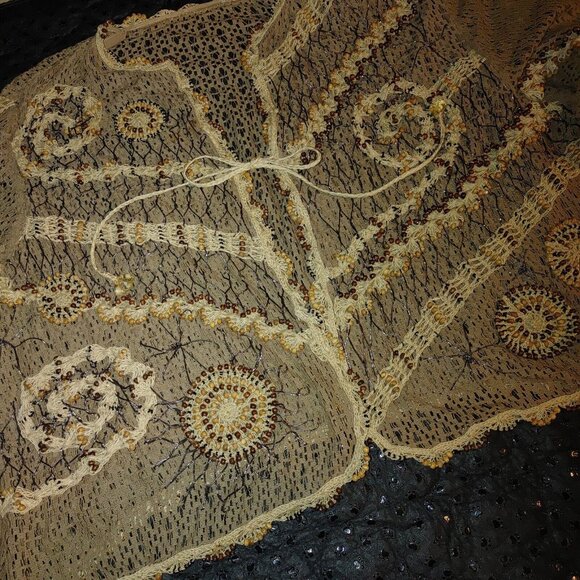 Jessica London Plus Size 2X Boho Hippie Kimono Tassel Brown Cardigan Crochet Bea - Picture 11 of 12